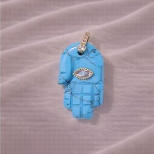 Hamsa Fatima Hand Turquoise Natural Stone Pendant Charm
